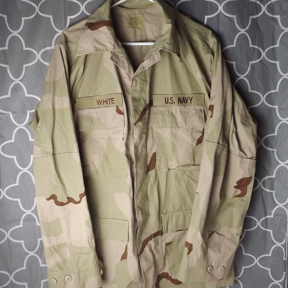 Vintage Military US Navy DCU Desert Camoflauge Uniform Shirt Top Coat